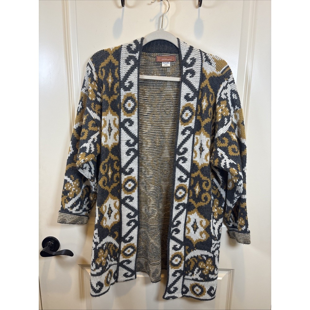 Vintage Worthington Sweater Open Front Cardigan Size Medium Boho Paisley USA